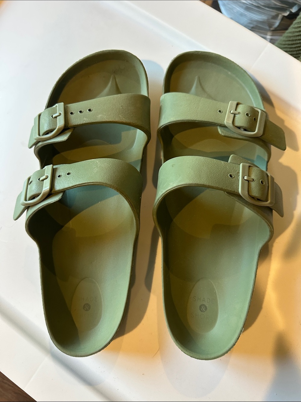 Women’s Double-Buckle Slide Sandals in Olive Green